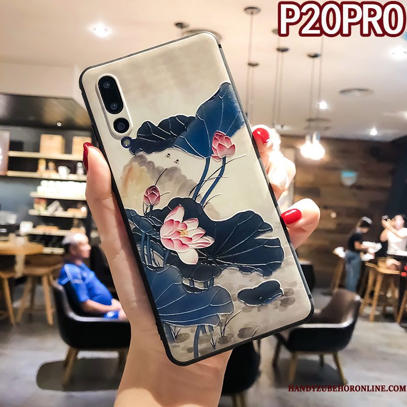 Hoesje Huawei P20 Pro Scheppend Groen Dun, Hoes Huawei P20 Pro Zakken Anti-fall Bloemen