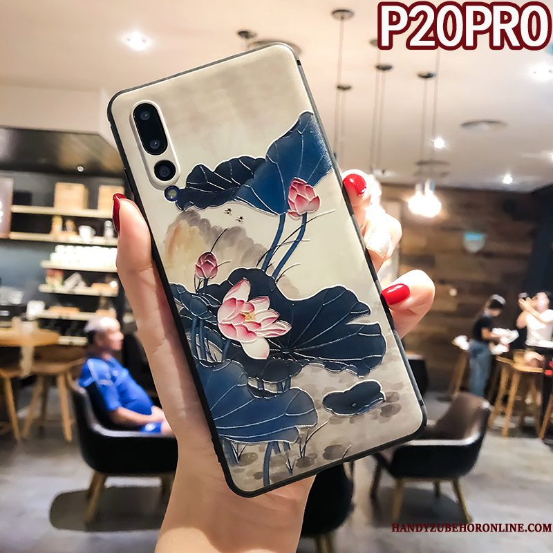 Hoesje Huawei P20 Pro Scheppend Groen Dun, Hoes Huawei P20 Pro Zakken Anti-fall Bloemen