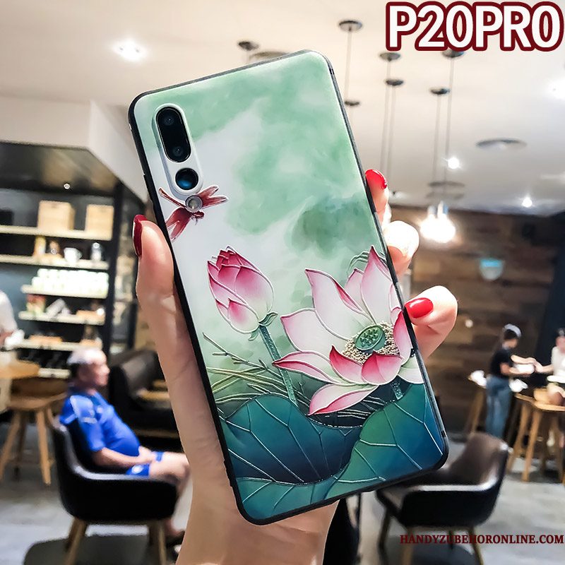 Hoesje Huawei P20 Pro Scheppend Groen Dun, Hoes Huawei P20 Pro Zakken Anti-fall Bloemen