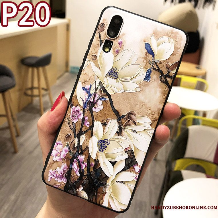 Hoesje Huawei P20 Zacht Blauw Anti-fall, Hoes Huawei P20 Bloemen Trend Persoonlijk