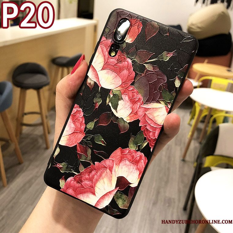 Hoesje Huawei P20 Zacht Blauw Anti-fall, Hoes Huawei P20 Bloemen Trend Persoonlijk