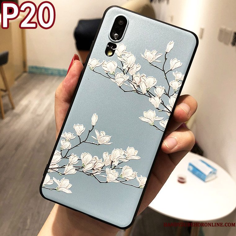 Hoesje Huawei P20 Zacht Blauw Anti-fall, Hoes Huawei P20 Bloemen Trend Persoonlijk