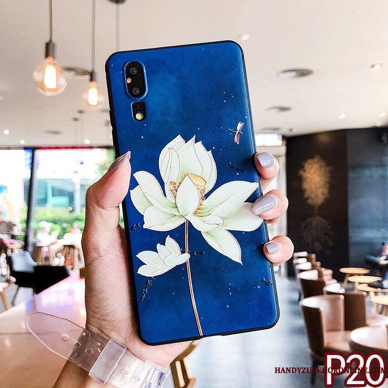 Hoesje Huawei P20 Zacht Chinese Stijl Trend, Hoes Huawei P20 Siliconen Ring Wit