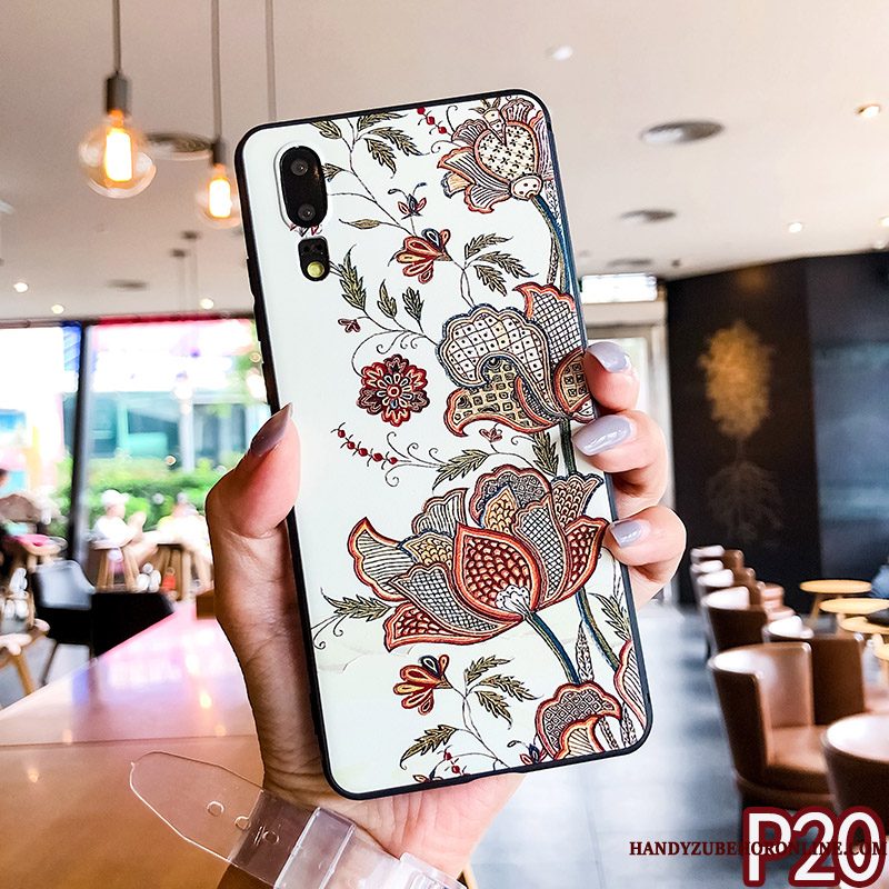 Hoesje Huawei P20 Zacht Chinese Stijl Trend, Hoes Huawei P20 Siliconen Ring Wit