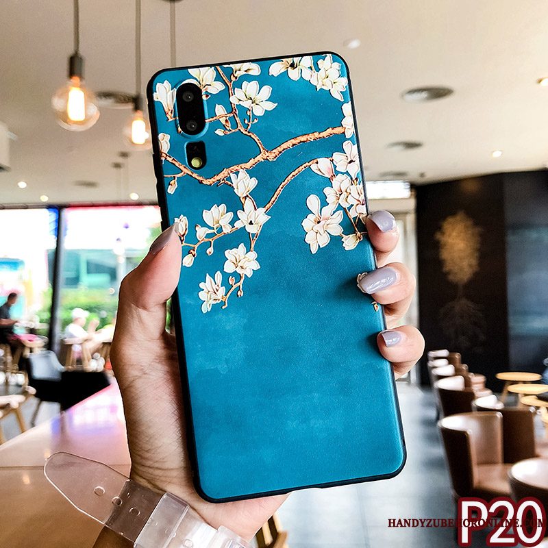 Hoesje Huawei P20 Zacht Chinese Stijl Trend, Hoes Huawei P20 Siliconen Ring Wit