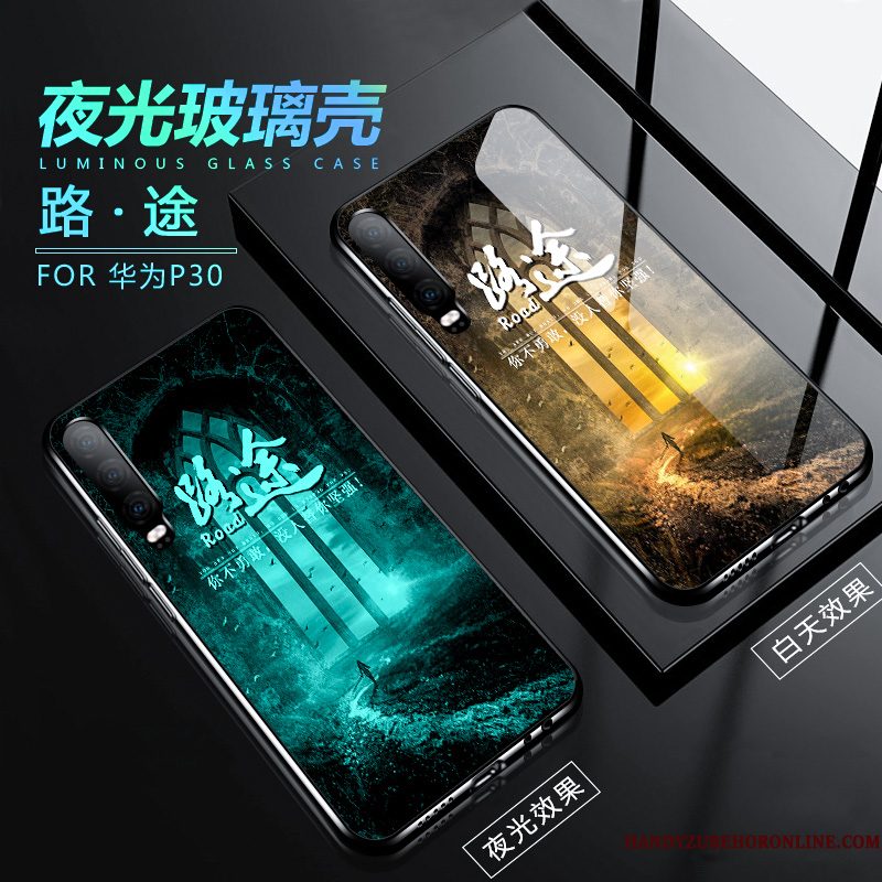 Hoesje Huawei P30 Bescherming Trendy Merk Anti-fall, Hoes Huawei P30 Siliconen Lichtende Groen