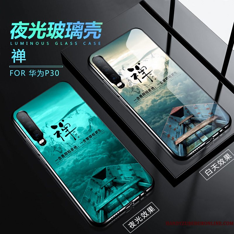 Hoesje Huawei P30 Bescherming Trendy Merk Anti-fall, Hoes Huawei P30 Siliconen Lichtende Groen