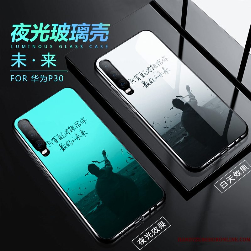 Hoesje Huawei P30 Bescherming Trendy Merk Anti-fall, Hoes Huawei P30 Siliconen Lichtende Groen