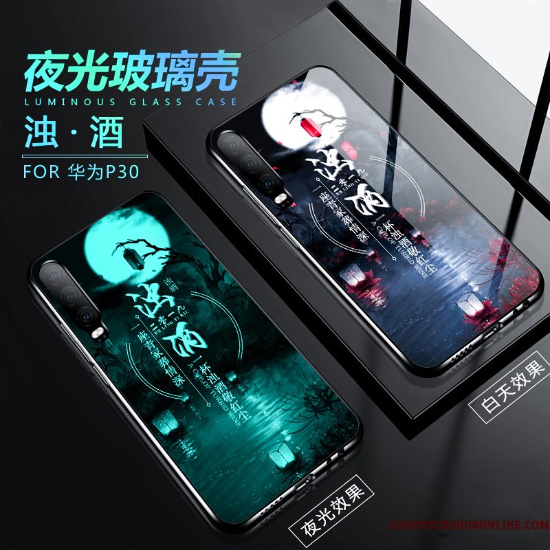 Hoesje Huawei P30 Bescherming Trendy Merk Anti-fall, Hoes Huawei P30 Siliconen Lichtende Groen