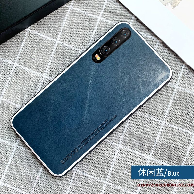 Hoesje Huawei P30 Leer Ademend High End, Hoes Huawei P30 Zakken Anti-fall Eenvoudige