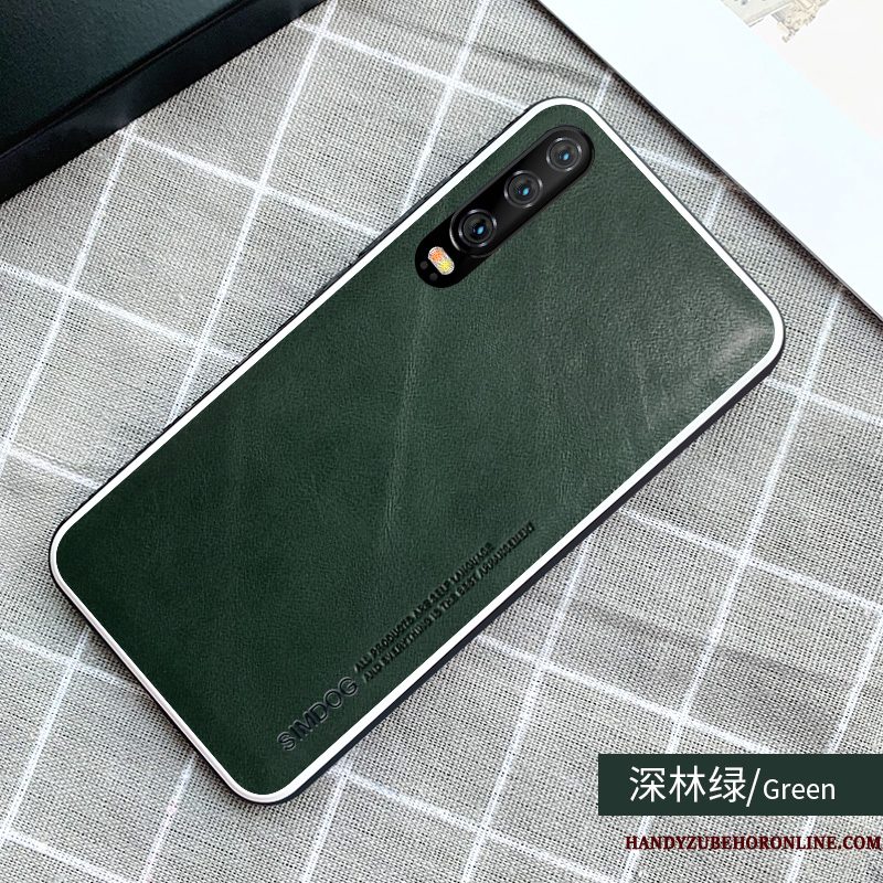 Hoesje Huawei P30 Leer Ademend High End, Hoes Huawei P30 Zakken Anti-fall Eenvoudige