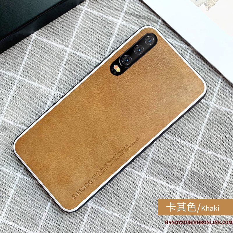 Hoesje Huawei P30 Leer Ademend High End, Hoes Huawei P30 Zakken Anti-fall Eenvoudige