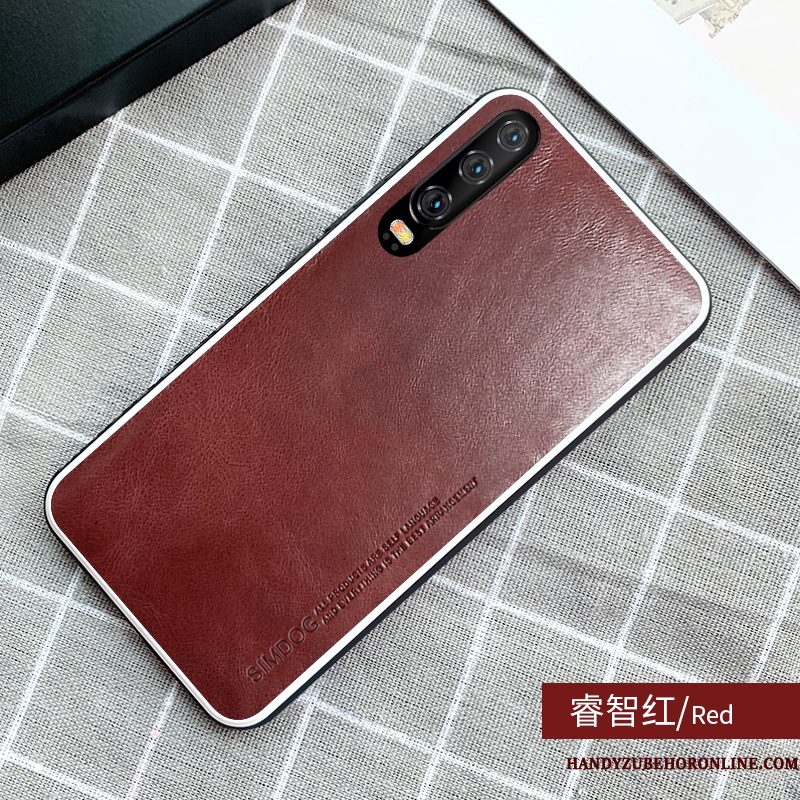 Hoesje Huawei P30 Leer Ademend High End, Hoes Huawei P30 Zakken Anti-fall Eenvoudige