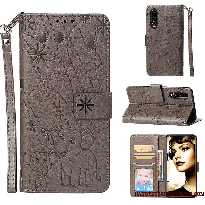 Hoesje Huawei P30 Leer Anti-falltelefoon, Hoes Huawei P30 Folio Purper