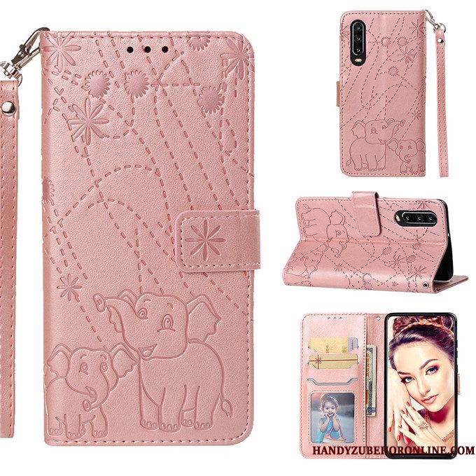 Hoesje Huawei P30 Leer Anti-falltelefoon, Hoes Huawei P30 Folio Purper