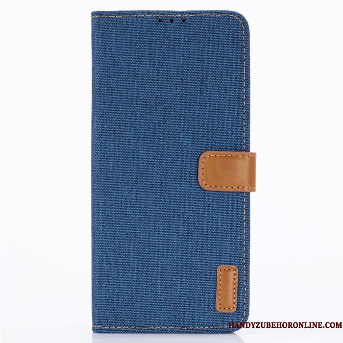 Hoesje Huawei P30 Leer Denim Kaart, Hoes Huawei P30 Portemonnee Klittenband Blauw