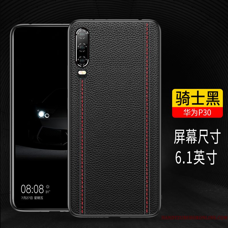 Hoesje Huawei P30 Leer Trendy Merk Zwart, Hoes Huawei P30 Bescherming Telefoon