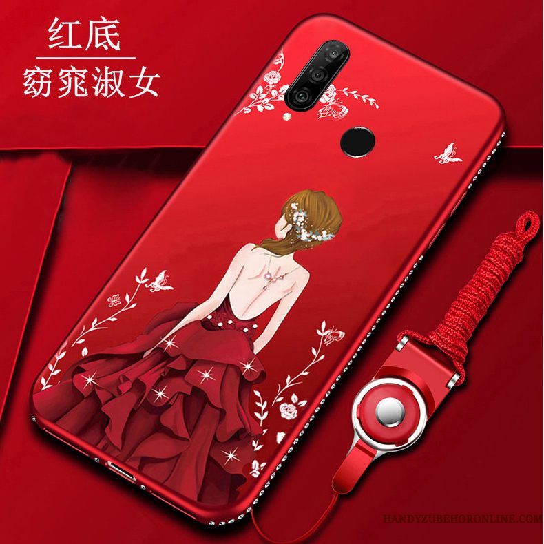 Hoesje Huawei P30 Lite Scheppend Rood Hanger, Hoes Huawei P30 Lite Zacht Telefoon