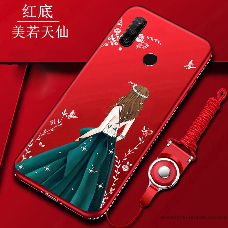 Hoesje Huawei P30 Lite Scheppend Rood Hanger, Hoes Huawei P30 Lite Zacht Telefoon