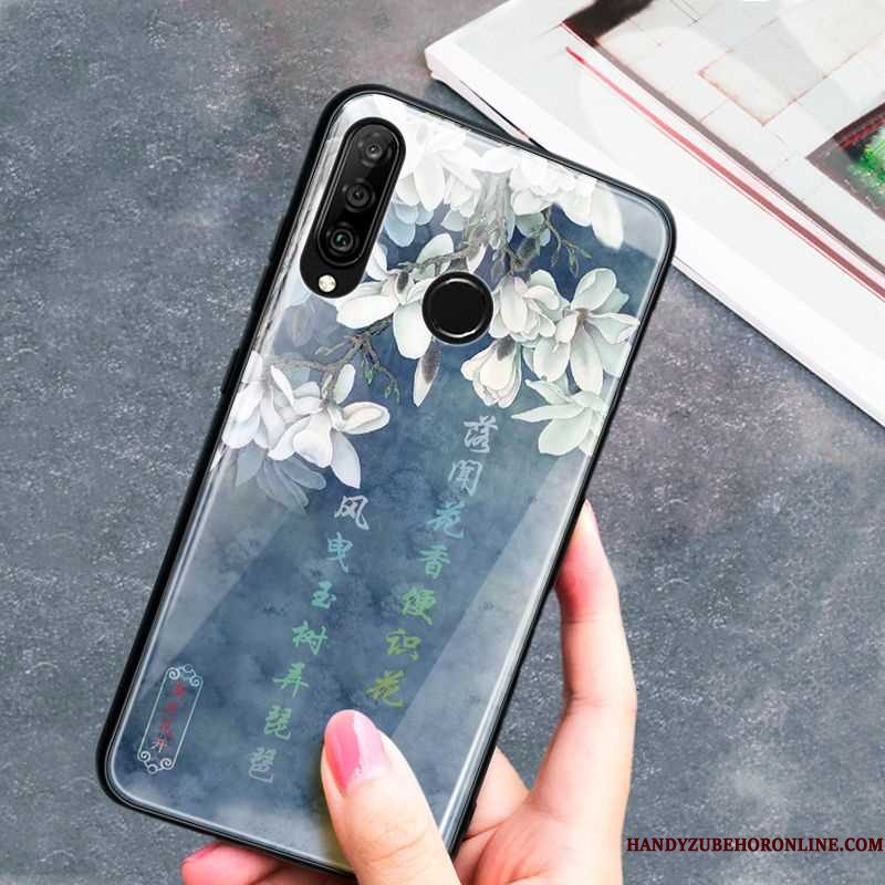 Hoesje Huawei P30 Lite Zacht Glas Kunst, Hoes Huawei P30 Lite Scheppend Chinese Stijl Groen