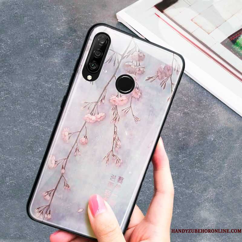 Hoesje Huawei P30 Lite Zacht Glas Kunst, Hoes Huawei P30 Lite Scheppend Chinese Stijl Groen