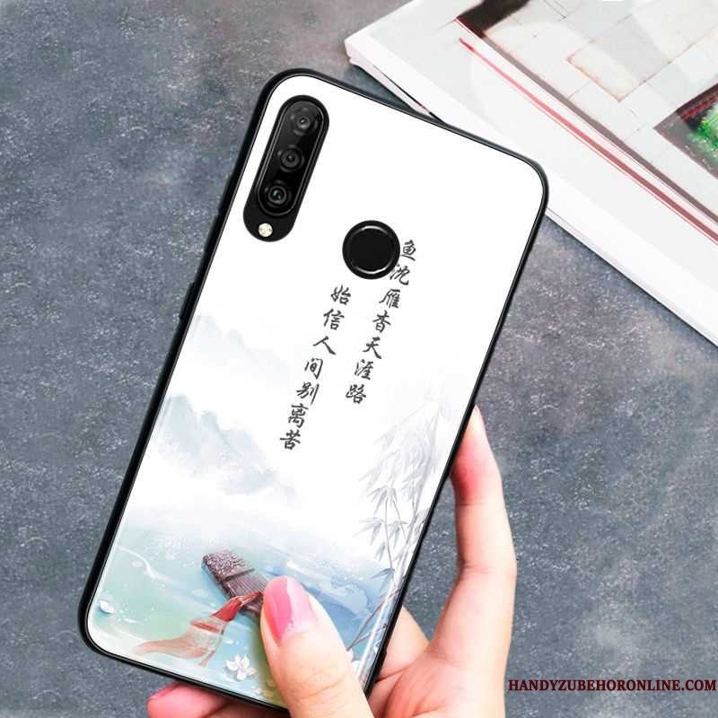 Hoesje Huawei P30 Lite Zacht Glas Kunst, Hoes Huawei P30 Lite Scheppend Chinese Stijl Groen