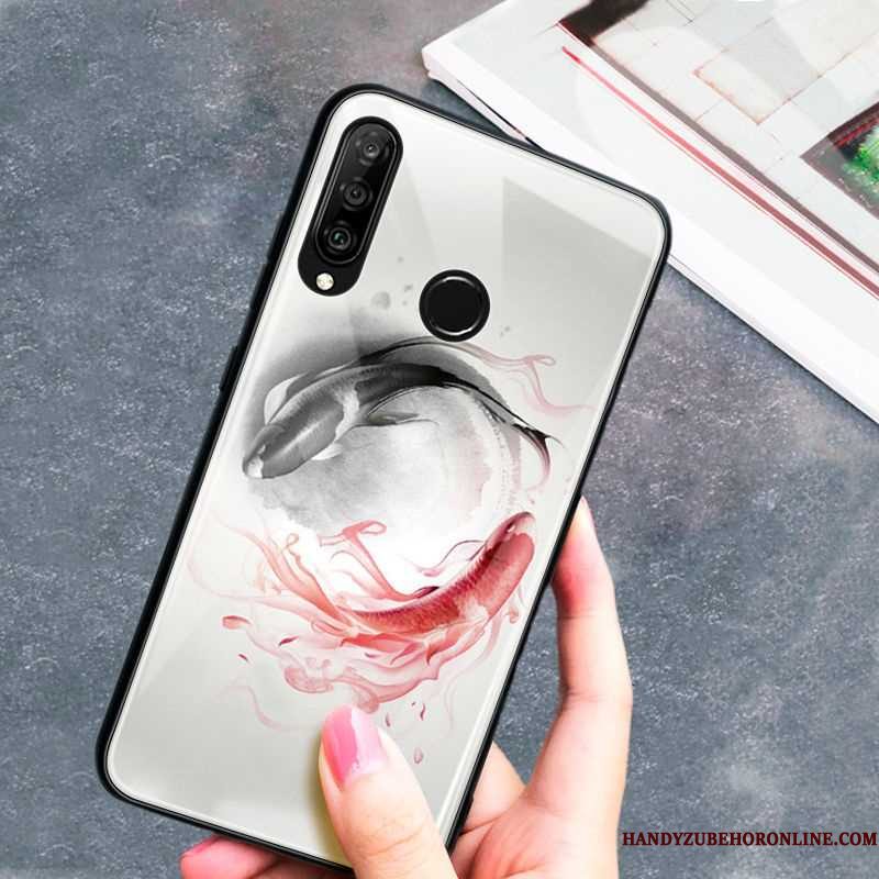 Hoesje Huawei P30 Lite Zacht Glas Kunst, Hoes Huawei P30 Lite Scheppend Chinese Stijl Groen