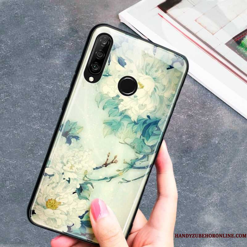 Hoesje Huawei P30 Lite Zacht Glas Kunst, Hoes Huawei P30 Lite Scheppend Chinese Stijl Groen