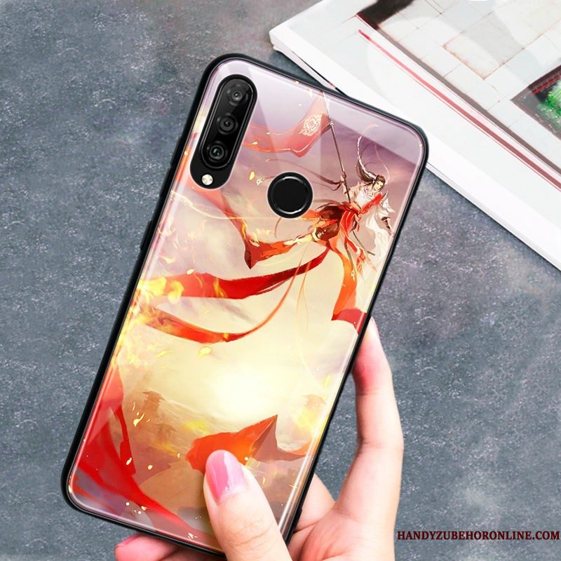 Hoesje Huawei P30 Lite Zacht Glas Kunst, Hoes Huawei P30 Lite Scheppend Chinese Stijl Groen