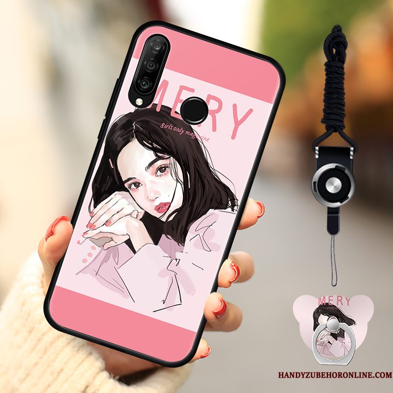 Hoesje Huawei P30 Lite Zacht Telefoon Anti-fall, Hoes Huawei P30 Lite Bescherming Net Red Zwart