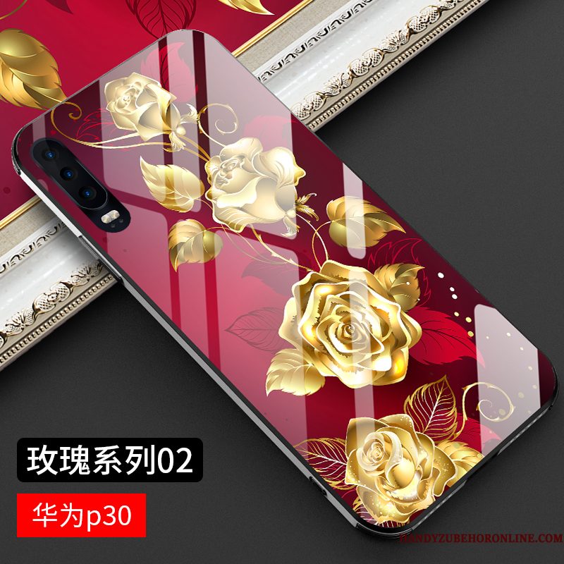 Hoesje Huawei P30 Luxe Glas Nieuw, Hoes Huawei P30 Zakken Blauwtelefoon