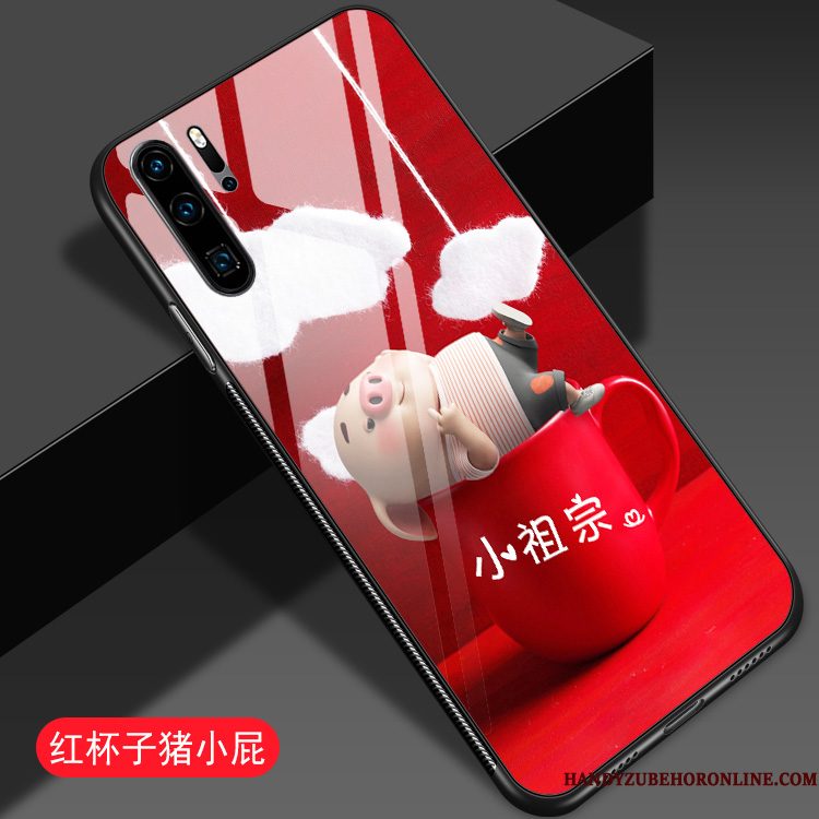 Hoesje Huawei P30 Pro Bescherming Glas Net Red, Hoes Huawei P30 Pro Spotprent Groen Anti-fall