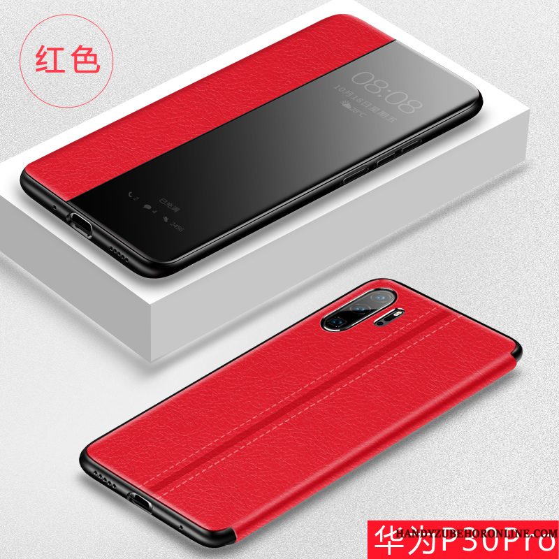 Hoesje Huawei P30 Pro Folio Tempereren Skärmskydd, Hoes Huawei P30 Pro Leer Anti-falltelefoon