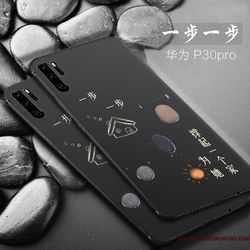 Hoesje Huawei P30 Pro Siliconen Schrobben Trend, Hoes Huawei P30 Pro Bescherming Anti-fall Zwart