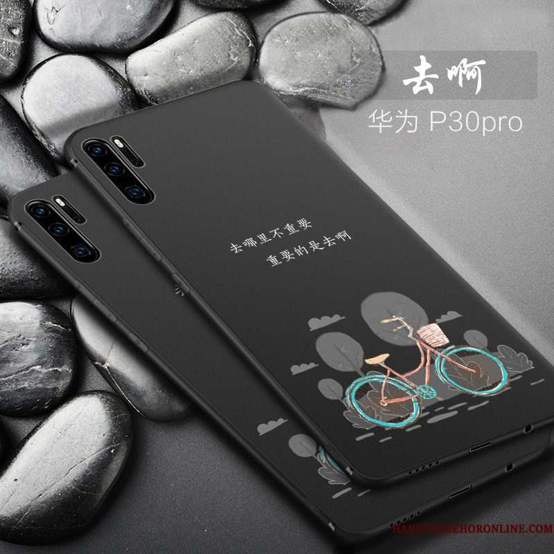 Hoesje Huawei P30 Pro Siliconen Schrobben Trend, Hoes Huawei P30 Pro Bescherming Anti-fall Zwart