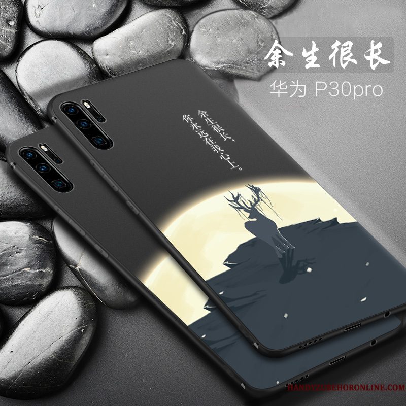 Hoesje Huawei P30 Pro Siliconen Schrobben Trend, Hoes Huawei P30 Pro Bescherming Anti-fall Zwart