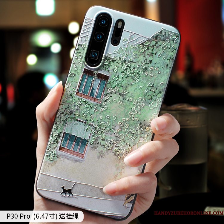 Hoesje Huawei P30 Pro Zacht Telefoon Anti-fall, Hoes Huawei P30 Pro Scheppend Groen Schrobben