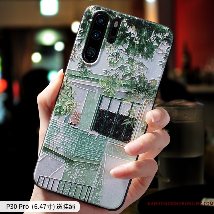 Hoesje Huawei P30 Pro Zacht Telefoon Anti-fall, Hoes Huawei P30 Pro Scheppend Groen Schrobben