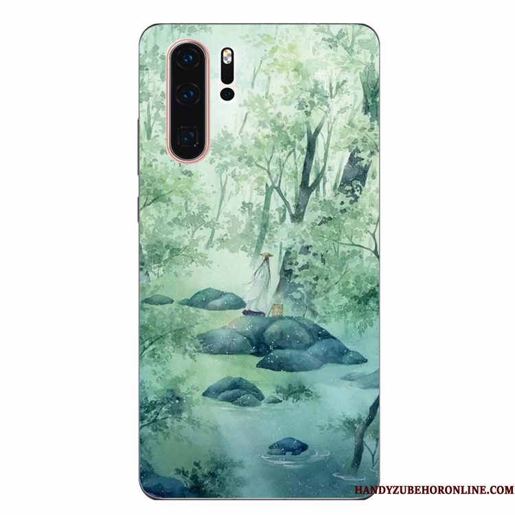 Hoesje Huawei P30 Pro Zacht Telefoon Groen, Hoes Huawei P30 Pro Siliconen Persoonlijk Wind