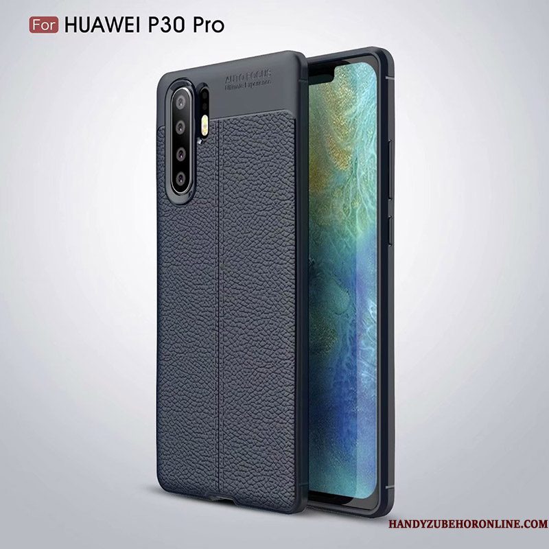 Hoesje Huawei P30 Pro Zakken Blauw Antislip, Hoes Huawei P30 Pro Leer Telefoon Bedrijf