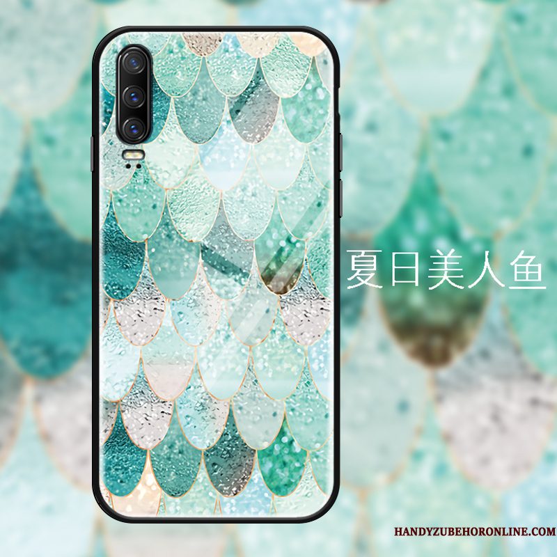 Hoesje Huawei P30 Scheppend Anti-fall Persoonlijk, Hoes Huawei P30 Bescherming Groen Spiegel