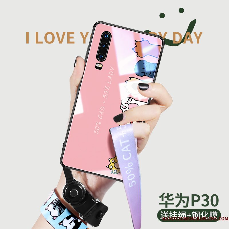 Hoesje Huawei P30 Siliconen Anti-fall Mooie, Hoes Huawei P30 Zakken Trend Net Red