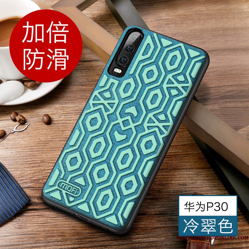 Hoesje Huawei P30 Siliconen Antislip Persoonlijk, Hoes Huawei P30 Zakken Schrobben Blauw