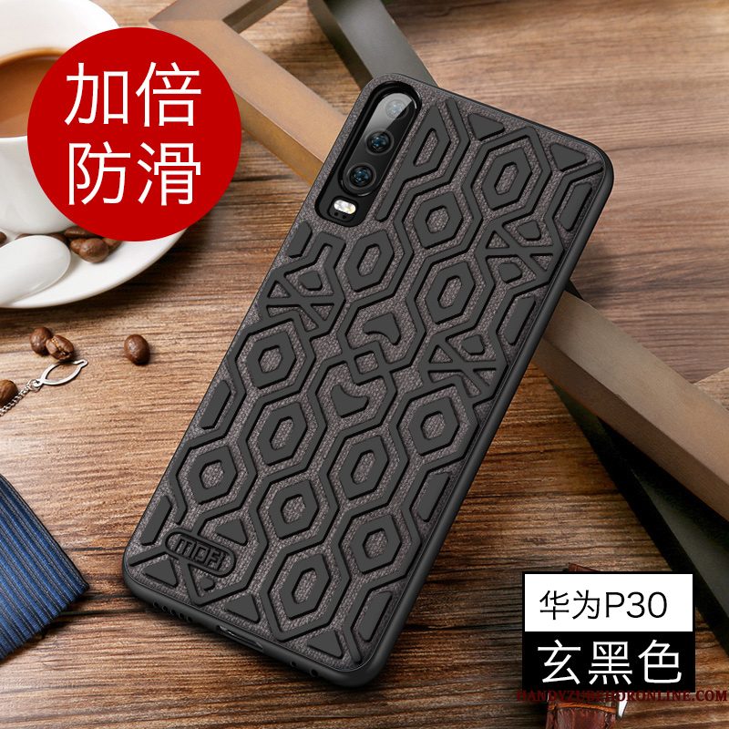 Hoesje Huawei P30 Siliconen Antislip Persoonlijk, Hoes Huawei P30 Zakken Schrobben Blauw