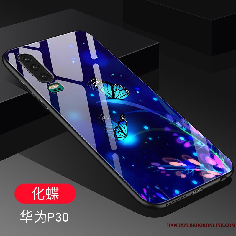 Hoesje Huawei P30 Siliconen Blauw Anti-fall, Hoes Huawei P30 Zakken Chinese Stijl High End