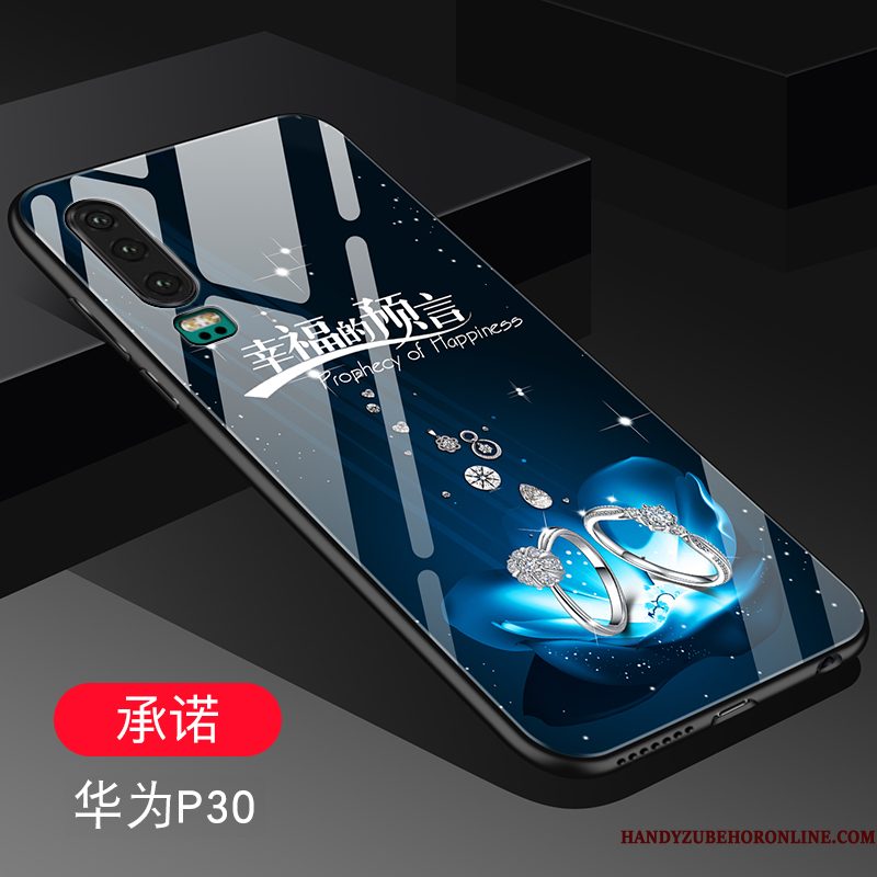 Hoesje Huawei P30 Siliconen Blauw Anti-fall, Hoes Huawei P30 Zakken Chinese Stijl High End