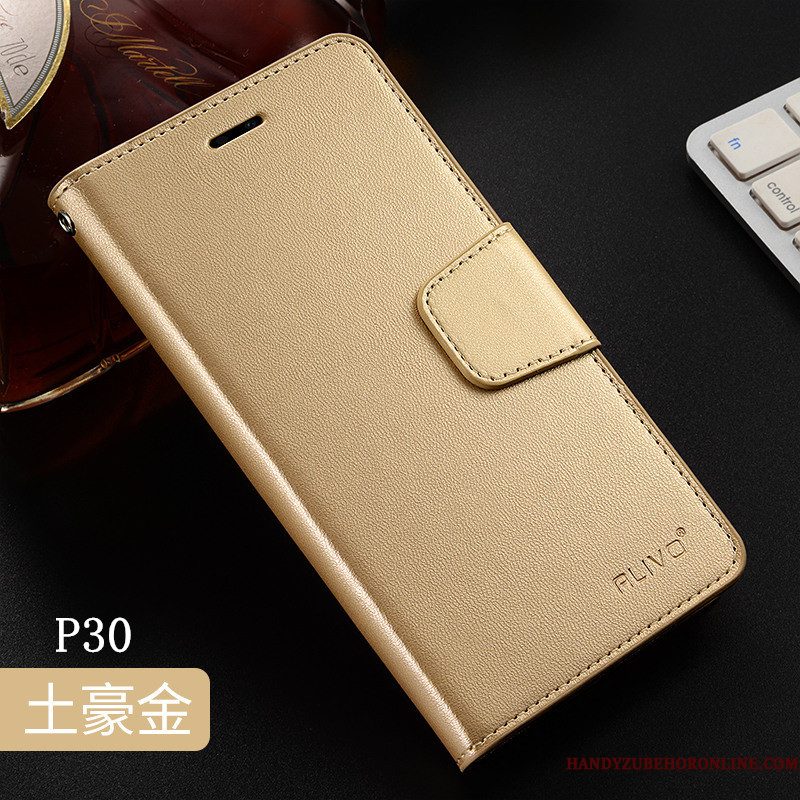 Hoesje Huawei P30 Siliconen Goud Anti-fall, Hoes Huawei P30 Leer Trendtelefoon