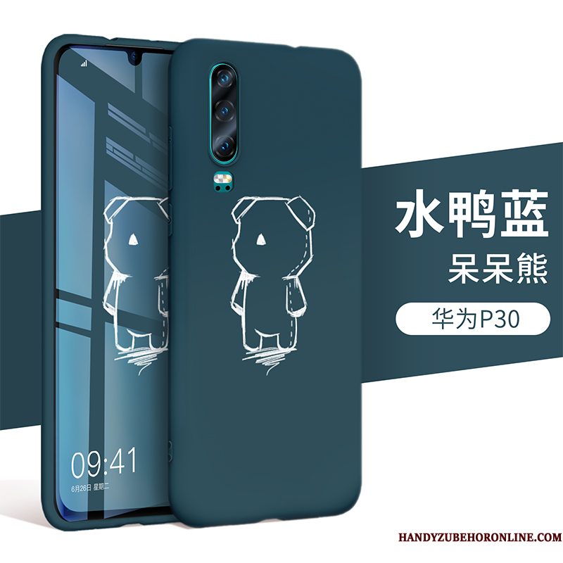 Hoesje Huawei P30 Siliconen Trendy Merk Blauw, Hoes Huawei P30 Zacht Anti-falltelefoon