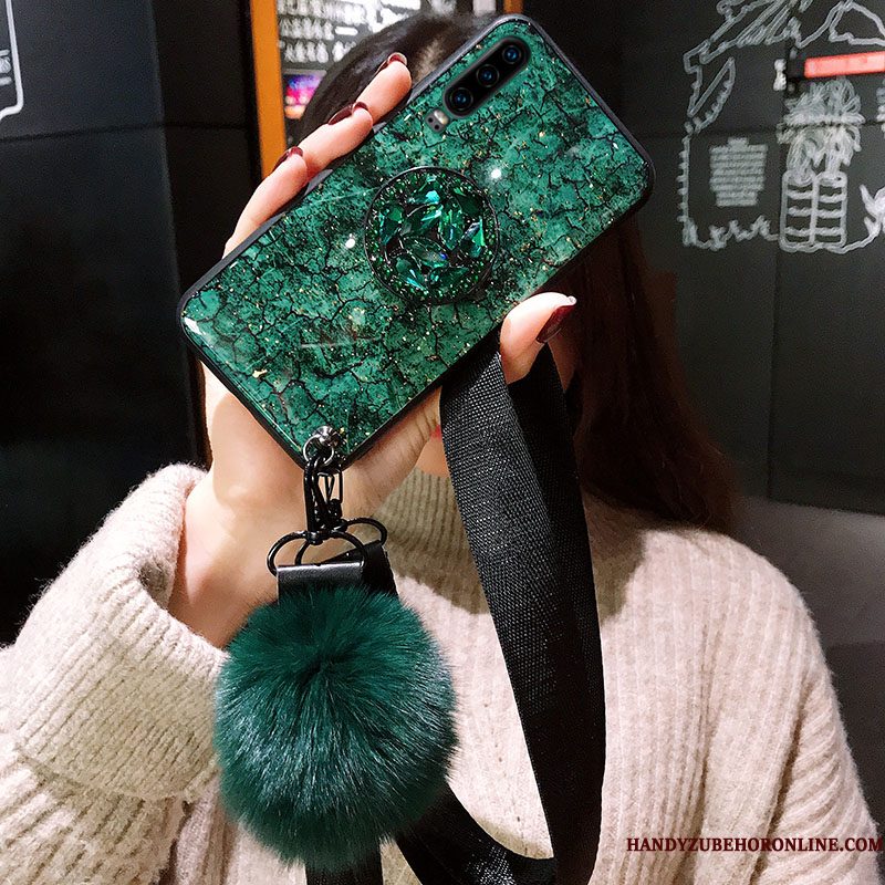 Hoesje Huawei P30 Siliconen Wind Anti-fall, Hoes Huawei P30 Zacht Groen Trendy Merk