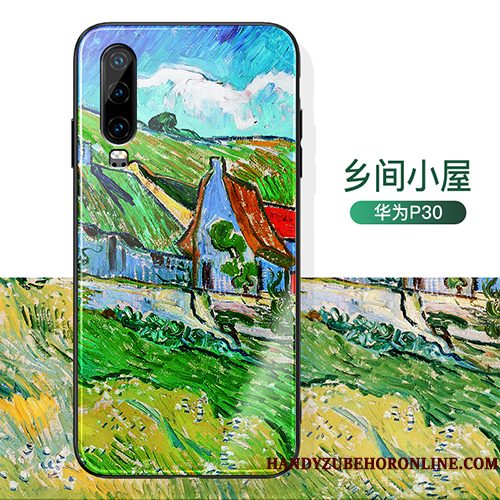 Hoesje Huawei P30 Vintage Net Red Anti-fall, Hoes Huawei P30 Zakken Persoonlijk Olieverfschilderij
